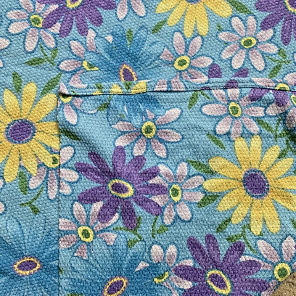 Retro Mod Flower Power Tablecloth Table Topper Blue & Yellow Picnic Handmade